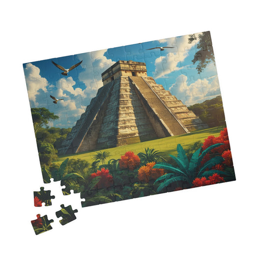 Chichen Itza Pyramid Jigsaw Puzzle with Tropical Jungle Scene, Historic Mayan Famous Landmark, Travel-Inspired Frameable Art Gift 110 pcs (Horizontal) Puzzle The Puzzle Chest