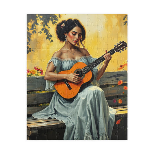 Latina Musician Jigsaw Puzzle, Woman Playing Guitar, Folkloric Dress 110 pcs (Vertical) Puzzle The Puzzle Chest