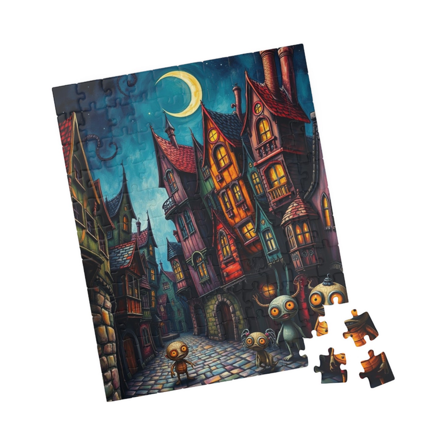 Whimsical Halloween Village Jigsaw Puzzle, 110-1014 Piece Dark Fantasy Art Nighttime Scene, Perfect for Family Game Night, Puzzle Lover Gift The Puzzle Chest