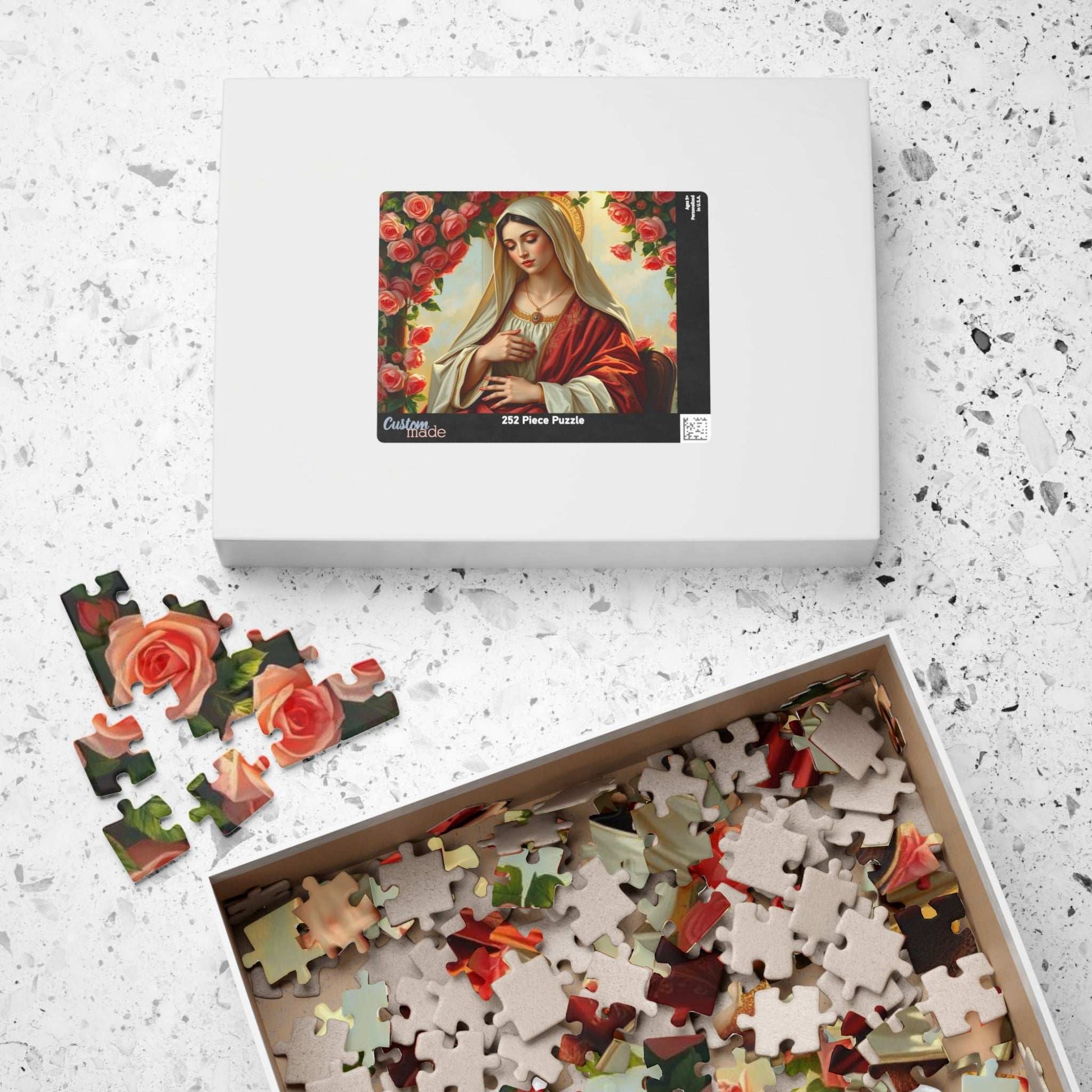 Serene Madonna Jigsaw Puzzle - Rose Design, Inspirational Art Puzzle, Faith-Based Puzzle, Ideal for Solo Fun, Game Night, Puzzle Lover Gift Puzzle The Puzzle Chest
