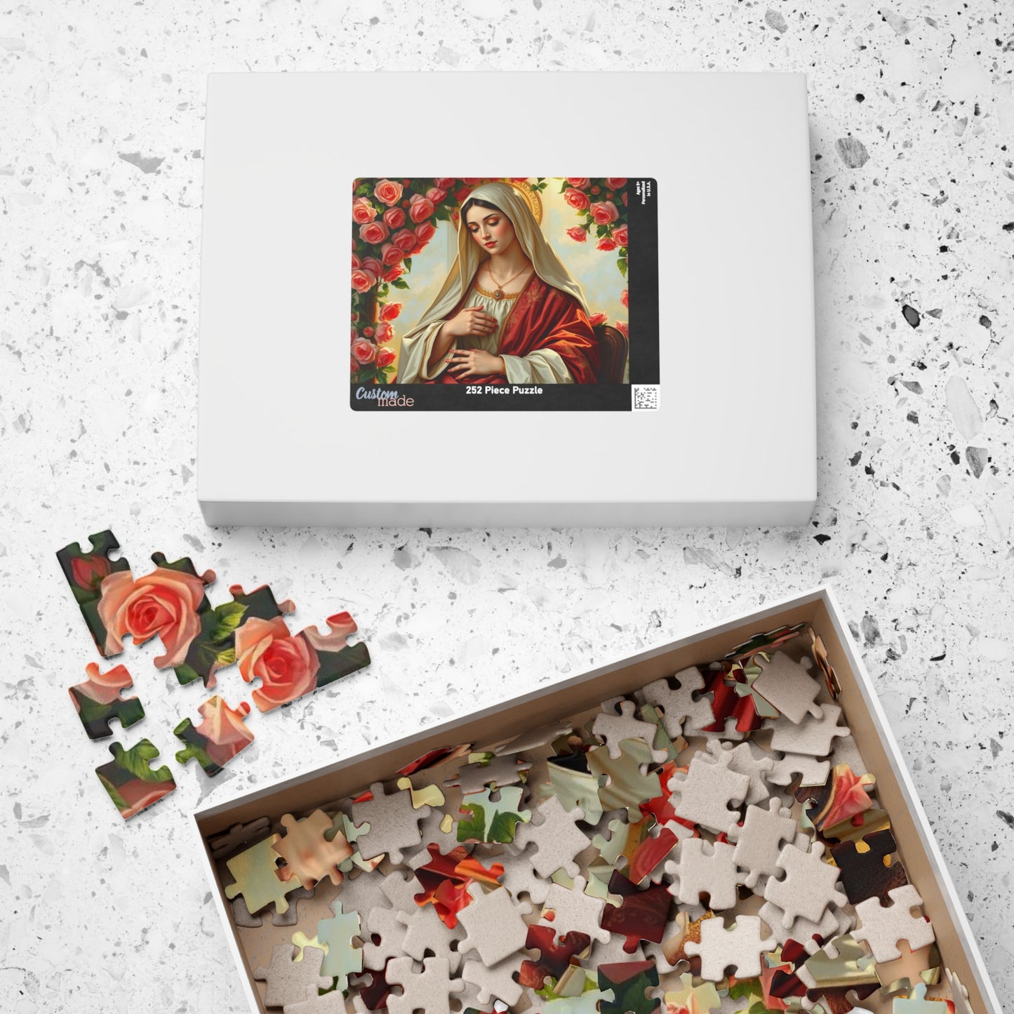 Serene Madonna Jigsaw Puzzle - Rose Design, Religious Art Puzzle, Faith-Based Puzzle, Ideal for Solo Fun, Game Night, Puzzle Lover Gift Puzzle The Puzzle Chest