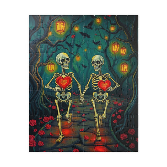 Til Death Elopes - Romantic Skeleton Jigsaw Puzzle, Halloween Home Decor, Vintage Dark Fantasy Art Holiday Gift for Puzzle Lover Birthday 110 pcs (Vertical) Puzzle The Puzzle Chest