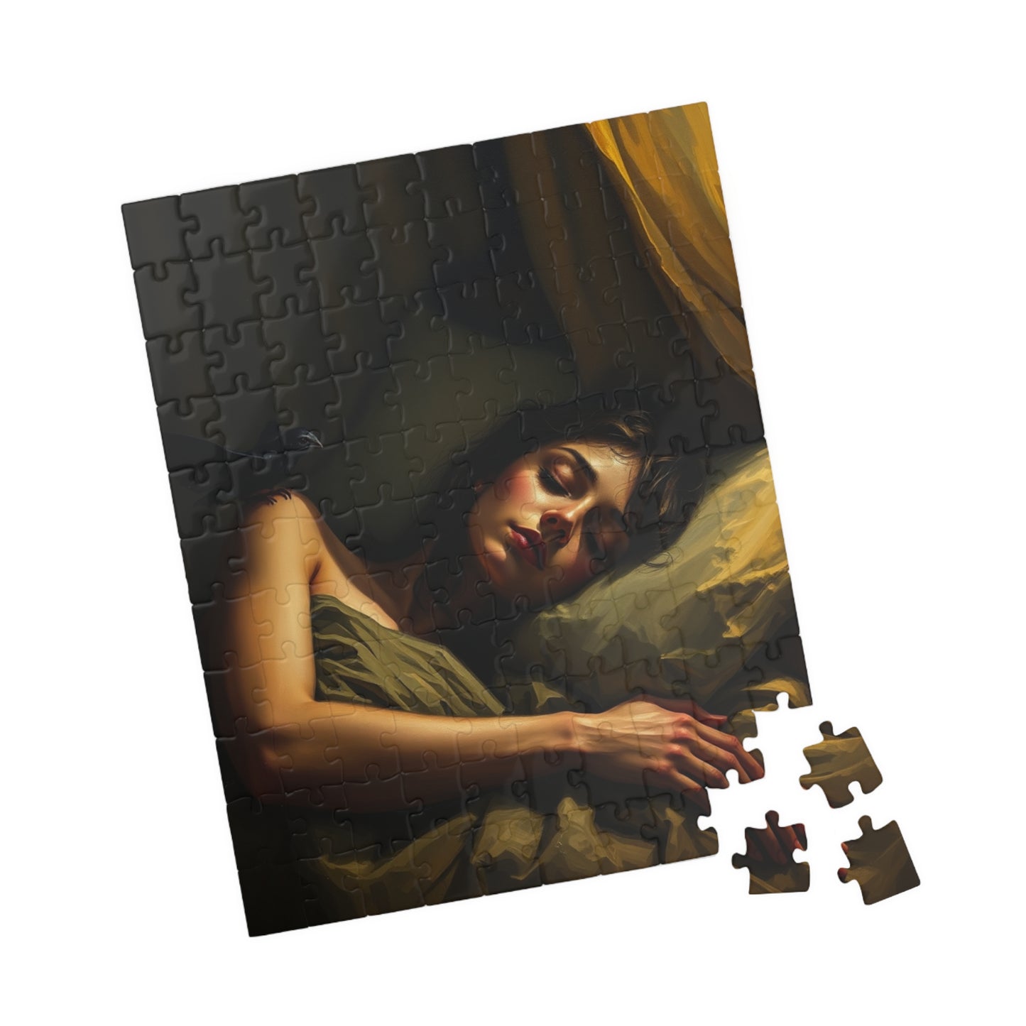 Gothic Puzzle - Dimly Lit Bedroom with Sleeping Woman and Dark Creature, Eerie Atmosphere, 110-1014 Piece Jigsaw, Adult Unisex Activity, Puzzle The Puzzle Chest