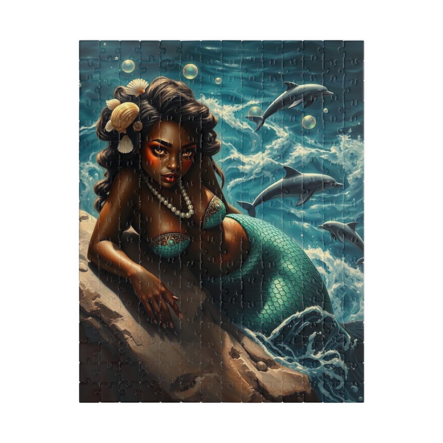 Black Mermaid Jigsaw Puzzle - Enchanting Ocean Black Art, Gift for Sea Lovers, Creative Activity, Home Entertainment, Family Bonding 252 pcs (Vertical) Puzzle The Puzzle Chest