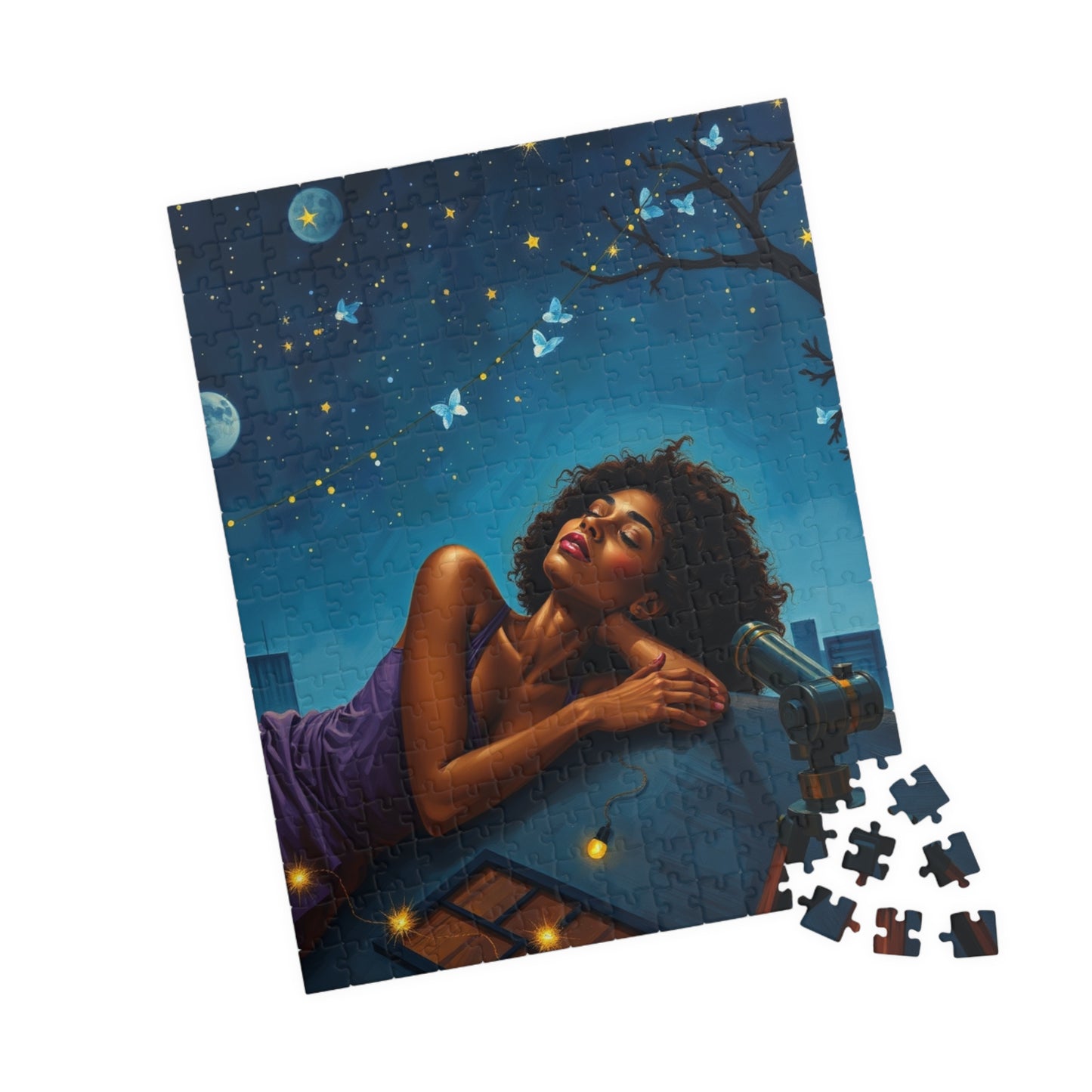 African American Woman Jigsaw Puzzle, Starry Night Scene, Black Art, Black Girl Puzzle, Perfect Gift for Black People, Family or Solo Fun Puzzle The Puzzle Chest