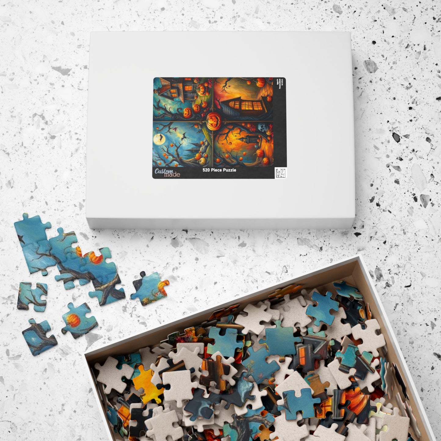 Halloween Scenery 4-Quadrant Jigsaw Puzzle - Spooky Themed Collage, Autumn Activity, Brain Teaser Game, Holiday Gift for Friends Puzzle The Puzzle Chest