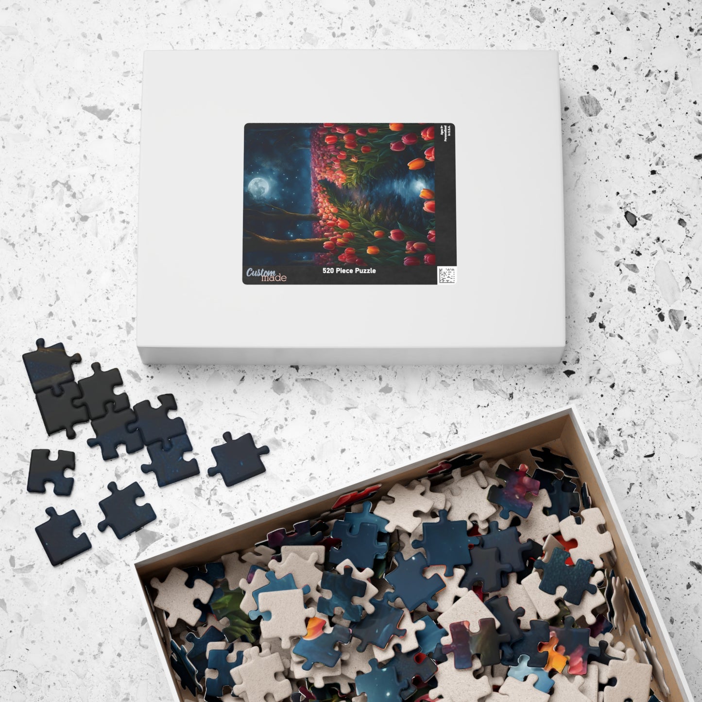 Magical Nighttime Tulip Puzzle, Peaceful Floral Scene Under the Moon, Glowing Flowers and Tranquil River Jigsaw Game, Gift for Nature Lover Puzzle The Puzzle Chest