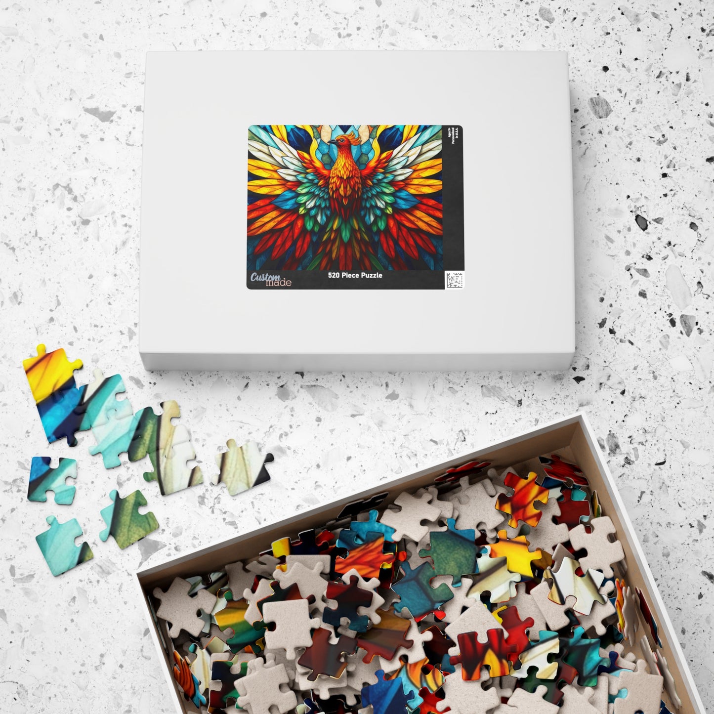 Abstract Phoenix Rising Jigsaw Puzzle (110, 252, 520, 1014-Piece), Kaleidoscopic Firebird Colorful Wings, Puzzle Lover Gift, Brain Teaser Puzzle The Puzzle Chest