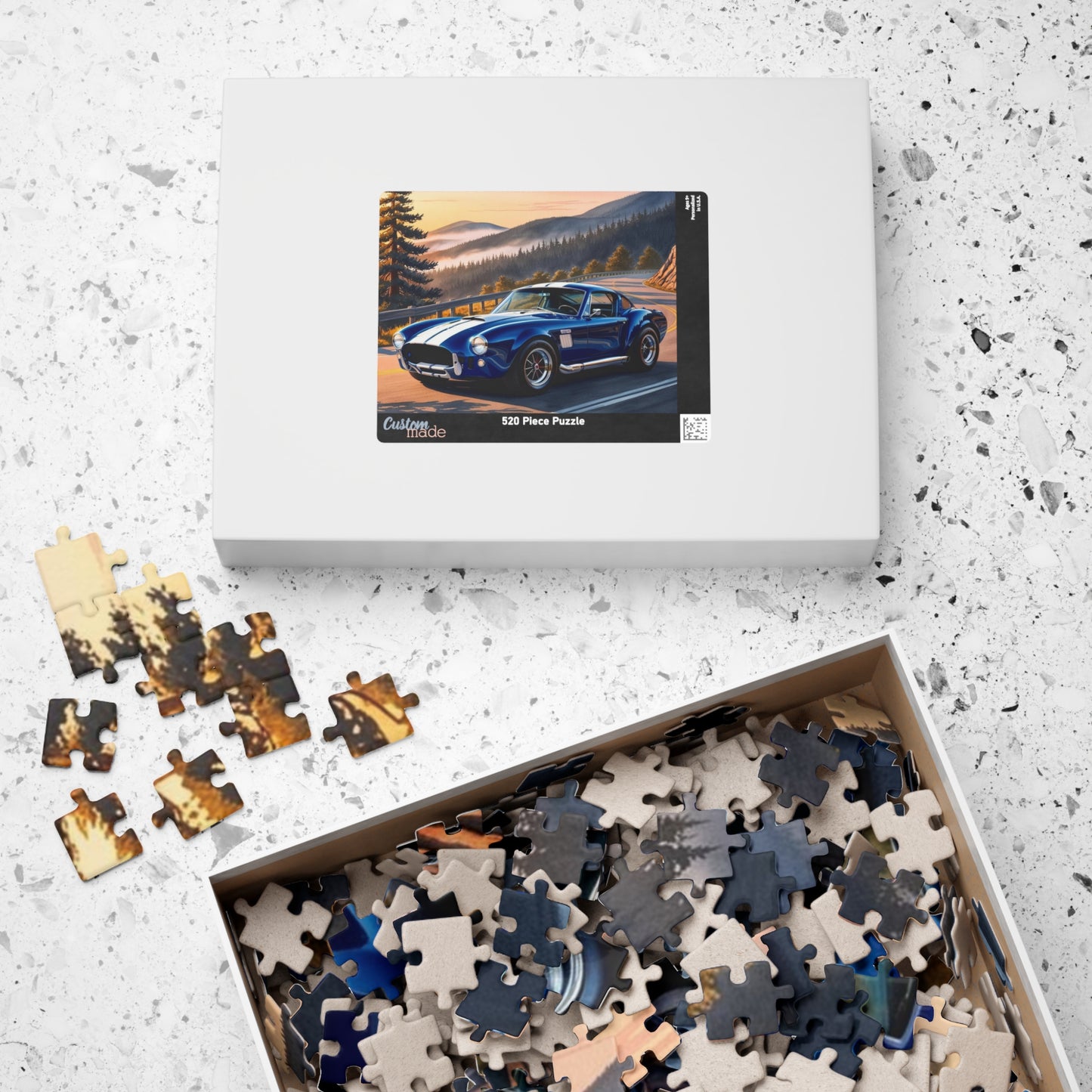 Vintage Car Puzzle, 1965 Cobra 427, Classic Muscle Car on a Scenic Mountain Road Jigsaw Game Puzzle The Puzzle Chest