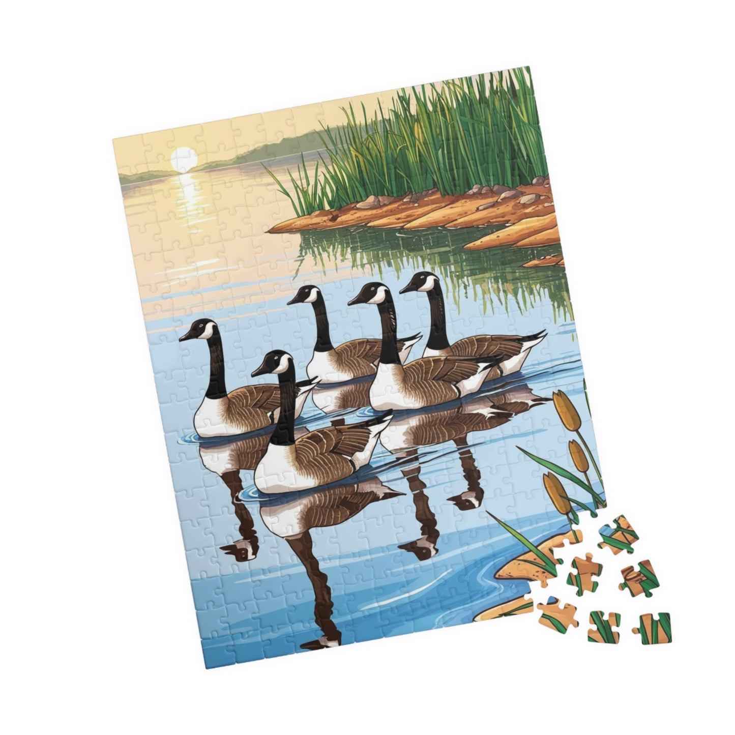 Puzzle, Geese Gliding Across Glassy Lake, 110 252 520 1014-Piece Sunrise Jigsaw Game, Relaxing Activity, Bird Lovers Gift, Wildlife Puzzle Puzzle The Puzzle Chest