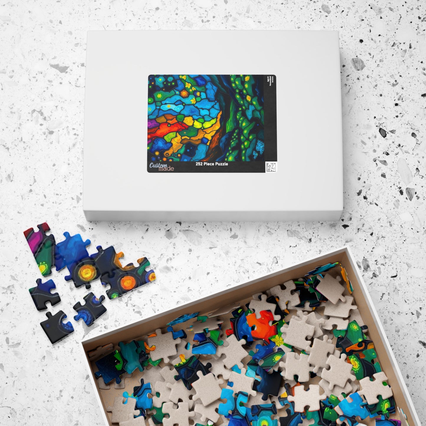 Radiant Understory Landscape Jigsaw Puzzle, Stained Glass Style Nature-Themed Abstract Puzzle for Family Fun, Gifts, Home Decor, Game Nights