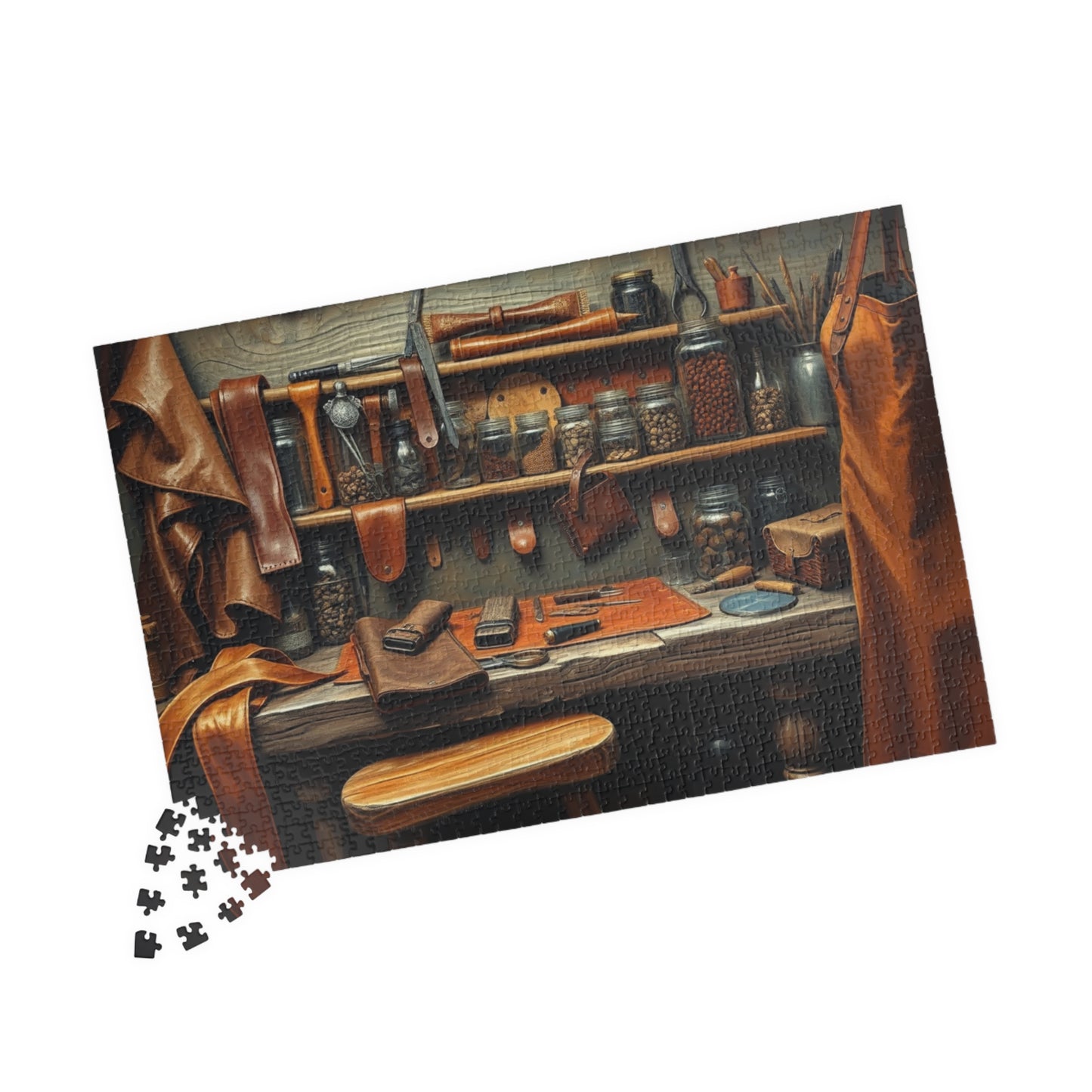 Rustic Leatherworking Bench Puzzle (110-1014 Piece), Leathercraft Work Studio Jigsaw Game, Relaxing Activity for Craft and Puzzle Enthusiast Puzzle The Puzzle Chest