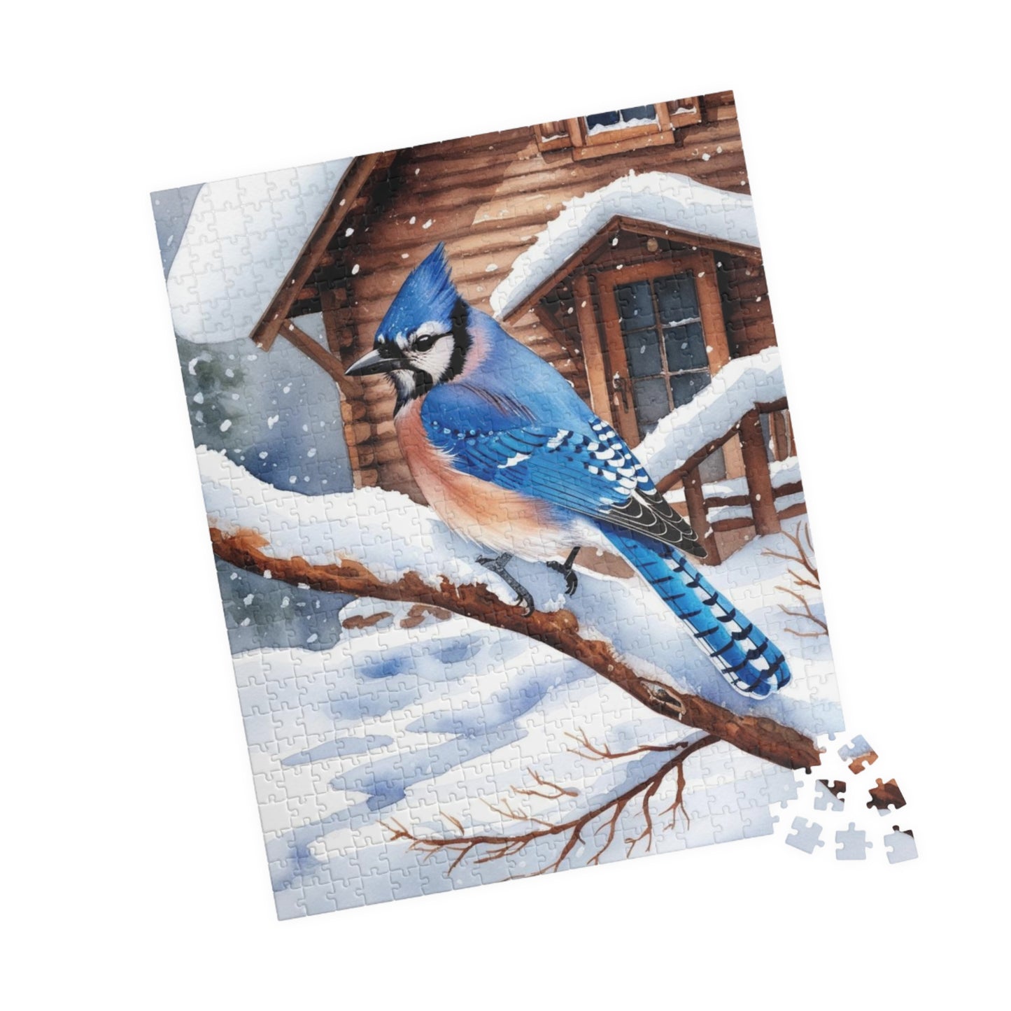 Jigsaw Puzzle, Blue Jay Perched on Branch Against Snow, 110 252 520 1014-Piece, Fun Family Activity, Relaxing Hobby, Christmas Gift, Winter Puzzle The Puzzle Chest