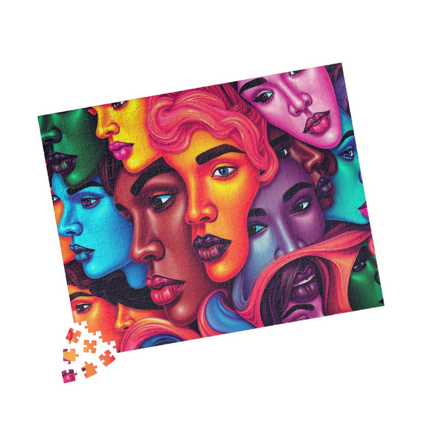 Blended Faces Abstract Jigsaw Puzzle, Interwoven Kaleidoscope Neon Faces, Brain Teaser, Unique Hobby Gift for Puzzle Enthusiasts, Collectors Puzzle The Puzzle Chest