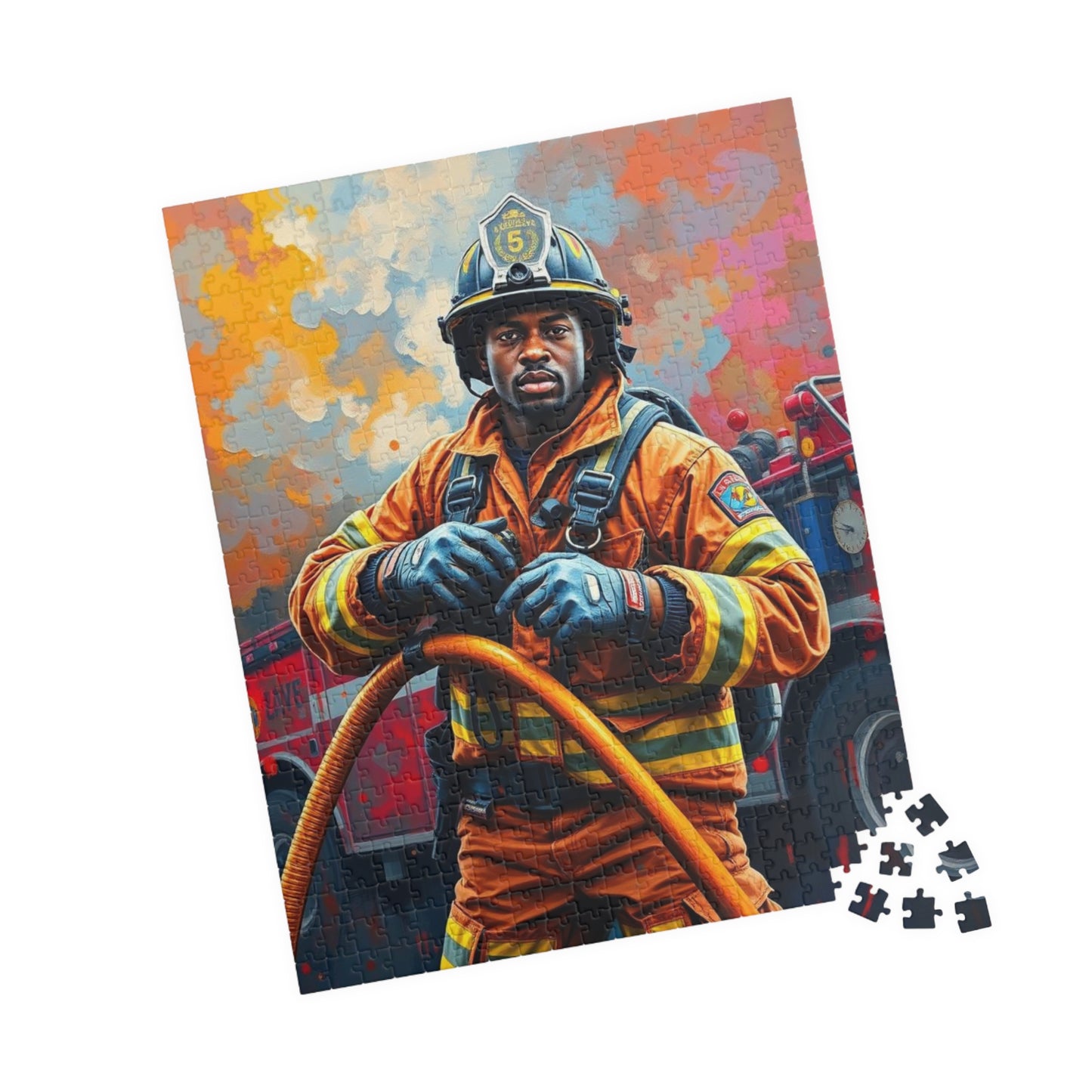Afrocentric Firefighter Puzzle, African American Man Inspirational Black Art Jigsaw Game, Puzzle Lover Holiday Gift, Family Bonding Activity Puzzle The Puzzle Chest