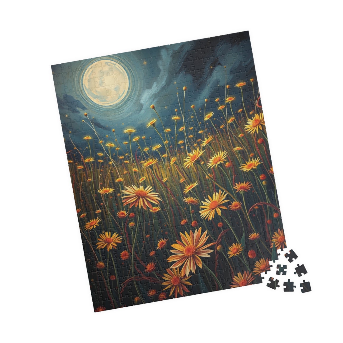 Eerie Wildflower Meadow Puzzle, Creepy Flowers Under a Full Moon, Nature-Inspired Floral Theme Dark Fantasy Jigsaw Game, Puzzle Lovers Gift Puzzle The Puzzle Chest