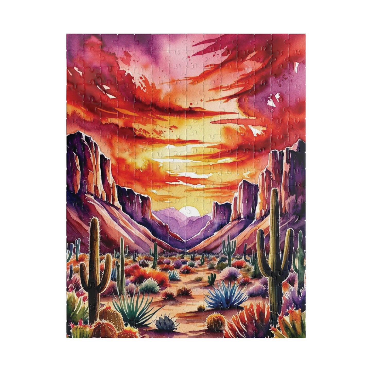 Puzzle - Desert Landscape 1000 Piece Jigsaw, Cactus Sunset Mountain Scene, Challenging Adult Hobby Game, Relaxing Family Activity, Home 252 pcs (Vertical) Puzzle The Puzzle Chest
