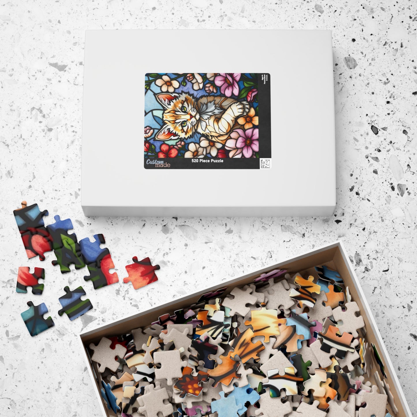 Cat Floral Stained Glass Puzzle - 110, 252, 520, 1014-piece, Fun Gift for Cat Lovers, Family Activities, Rainy Day Fun, Relaxing Hobby, Puzzle The Puzzle Chest