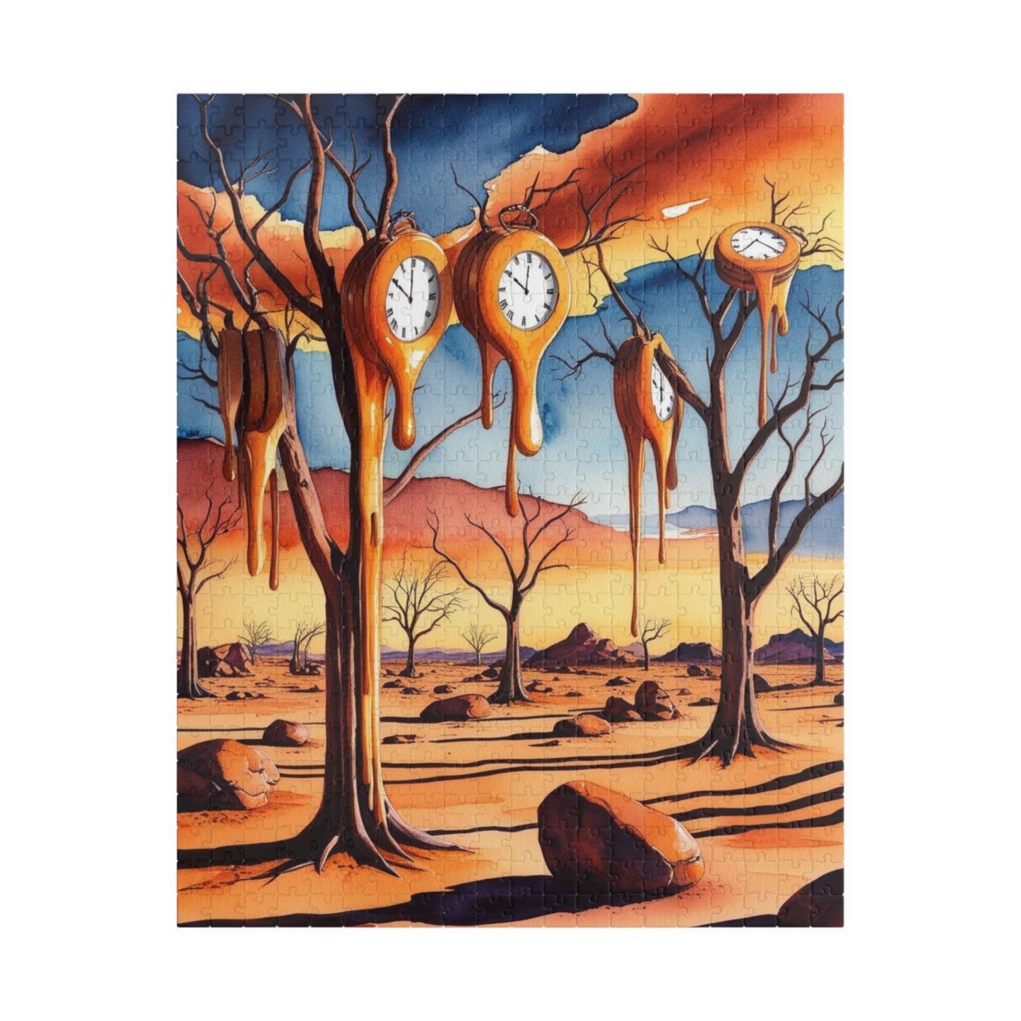 Surreal Desert Landscape Jigsaw Puzzle, Melting Clocks and Barren Trees, Mind-bending Fantasy Art Game, Salvador Dali Inspired, Giftable 520 pcs (Vertical) Puzzle The Puzzle Chest