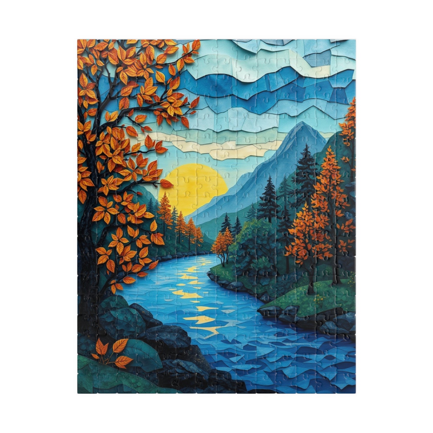 Mosaic Autumn Sunrise Landscape Jigsaw Puzzle, Fun Family Activity, Gift for Nature Enthusiasts 252 pcs (Vertical) Puzzle The Puzzle Chest