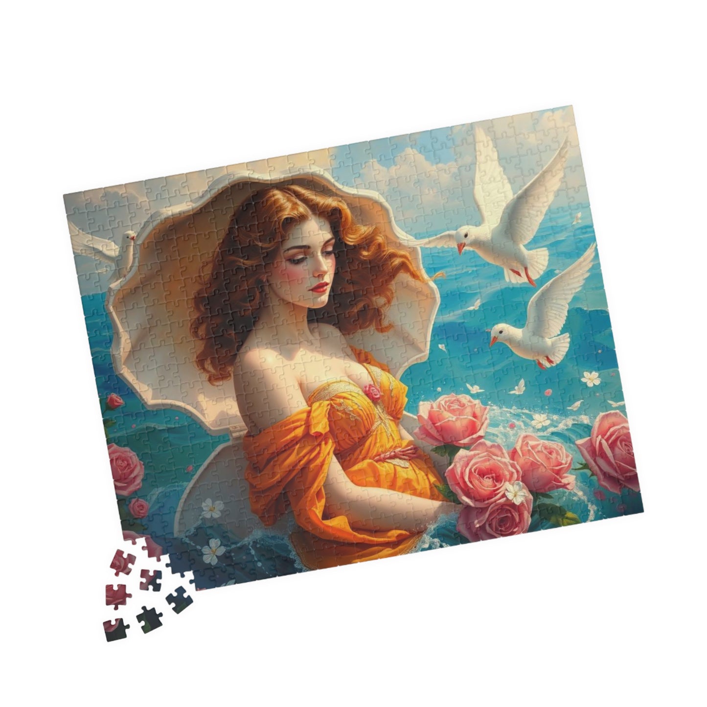 Aphrodite Jigsaw Puzzle Featuring Seashells Doves and Roses, Gift for Art Lovers, Relaxing Activity, Home Entertainment, Birthday Present Puzzle The Puzzle Chest
