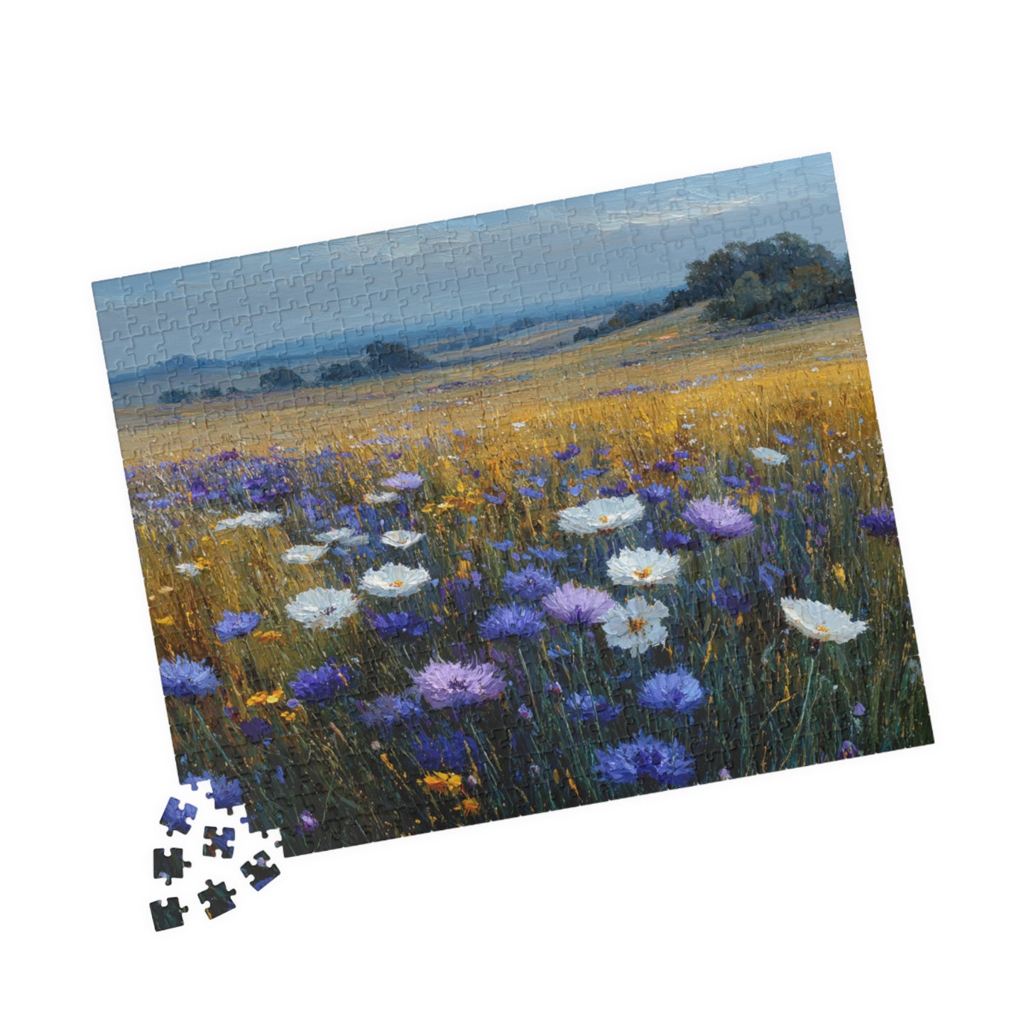 Late Summer Wildflower Jigsaw Puzzle – Calm Blue and Lavender Countryside, Nature Inspired Floral Landscape 520 pcs (Horizontal) Puzzle The Puzzle Chest