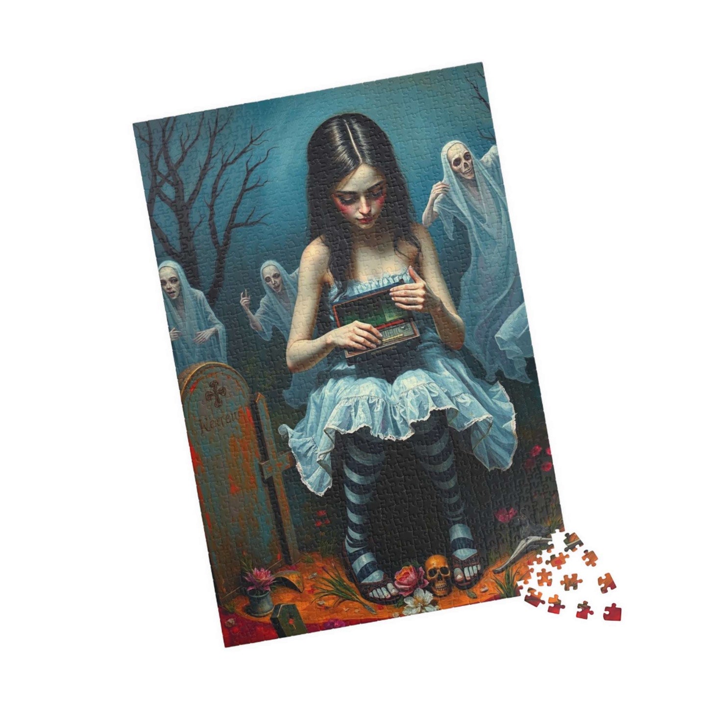 Gothic Art Jigsaw Puzzle - Melancholic Woman in Graveyard, Best Unique Halloween Gifts for Adult Puzzle Lovers, Mystery Vibe Puzzle The Puzzle Chest