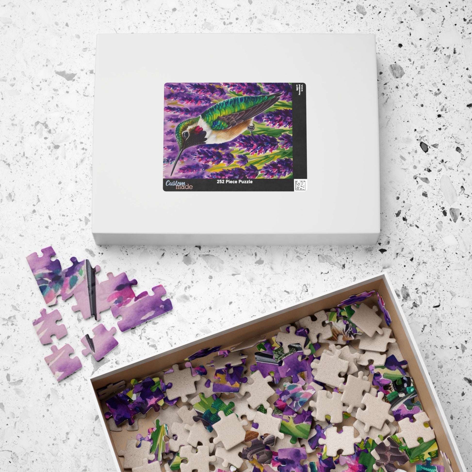 Bird and Flower Puzzle, Hummingbird Feathers and Lavender Field Jigsaw Game, Mind Challenge, Relaxation Activity for Animal Lover, Hobbyist Puzzle The Puzzle Chest