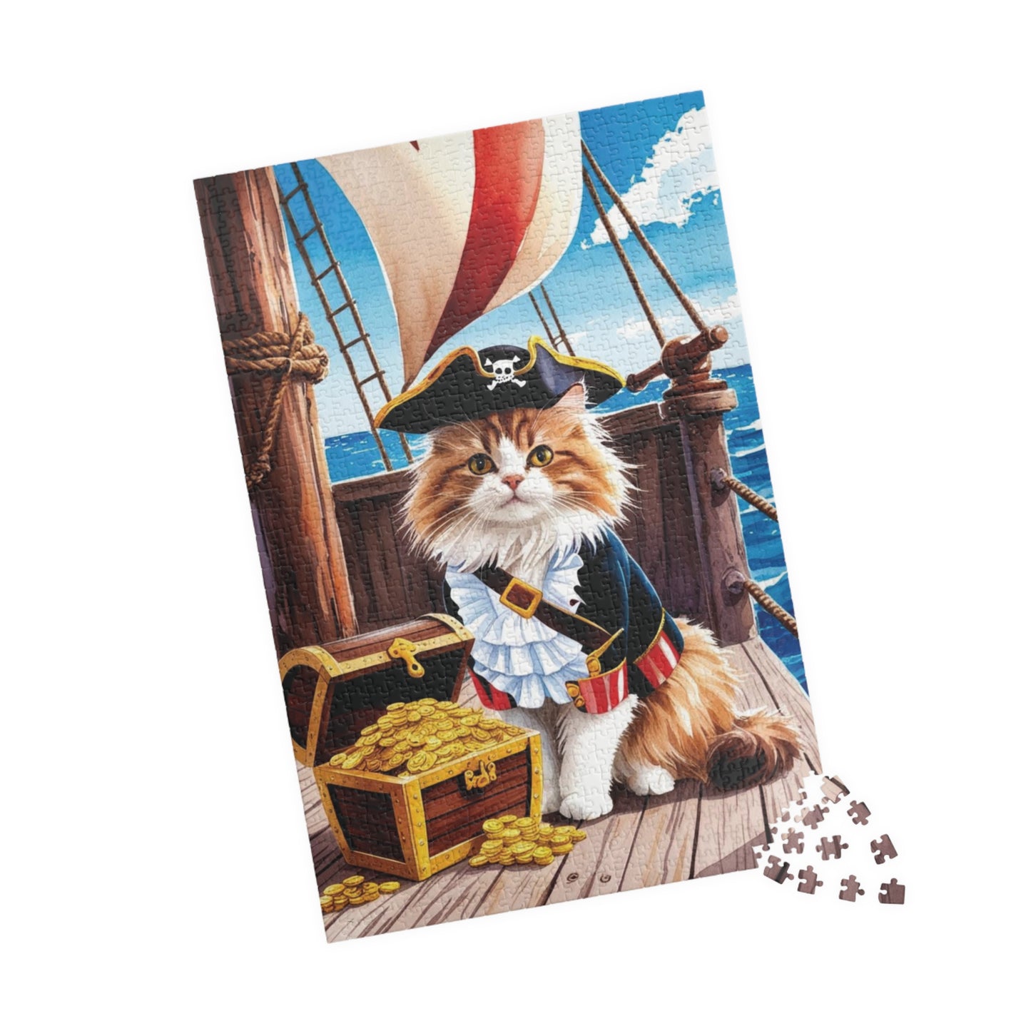 Jigsaw Puzzle, Maine Coon Cat Pirate Costume, 110 252 520 1014-Piece, Ocean Treasure Chest Game, Family Activity, Relaxing Hobby, Giftable Puzzle The Puzzle Chest