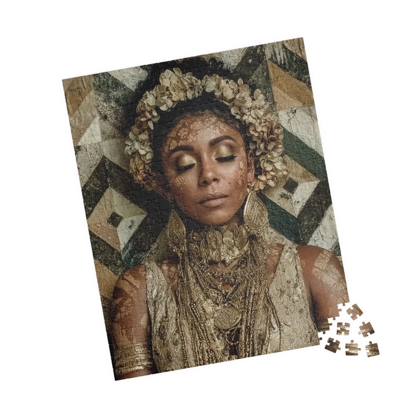 Afrocentric Black Art Jigsaw Puzzle - Melanin African American Beauty with Crown and Geometric Patterns 520 pcs (Vertical) Puzzle The Puzzle Chest