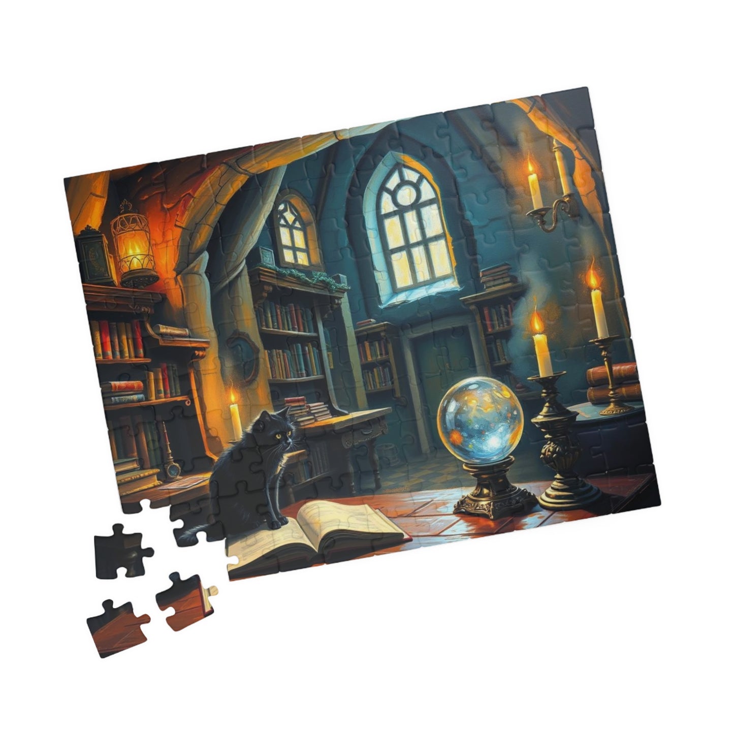 Mystical Library Puzzle, Enchanting Artwork Jigsaw, Cozy Game Night Activity, Cat Lovers Gift Puzzle The Puzzle Chest