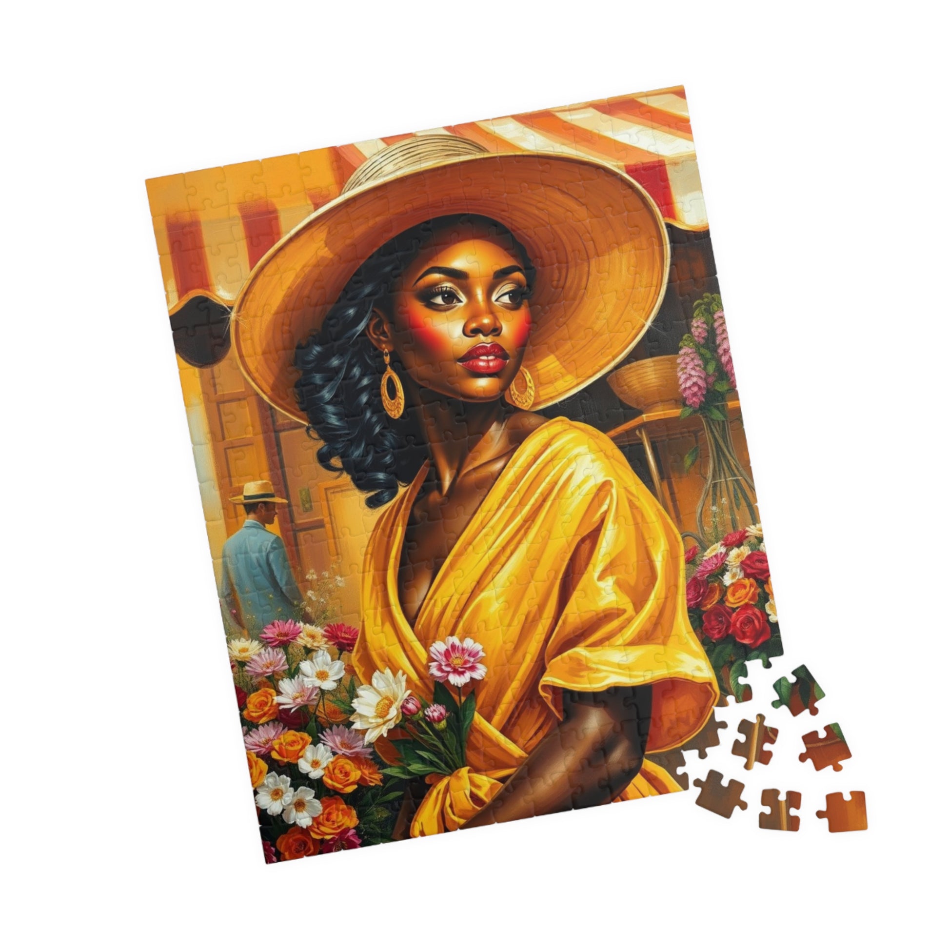 Colorful African American Puzzle Art - Beautiful Black Woman in Yellow Dress, 110-1014 pieces, Gift for Art Lovers, Home Decor, Puzzle Night Puzzle The Puzzle Chest