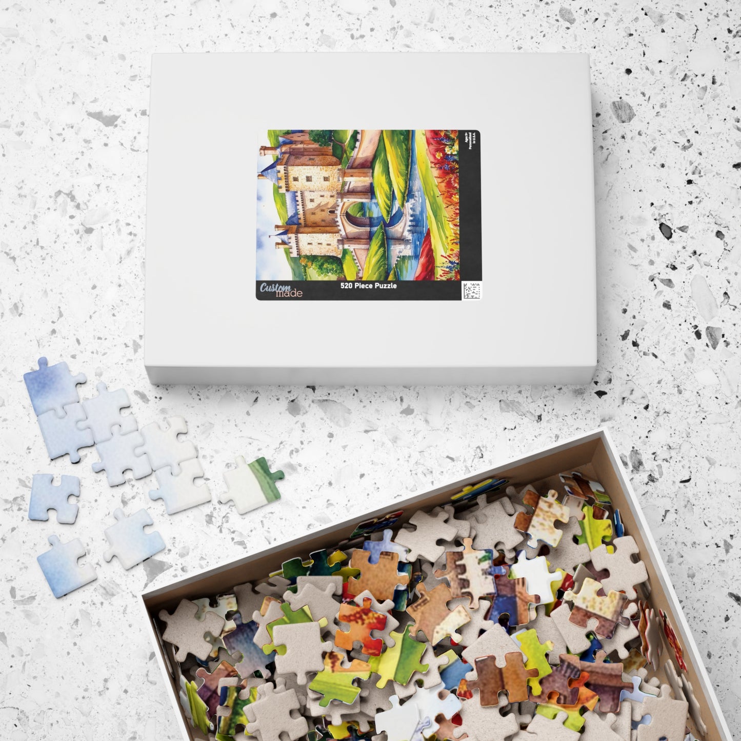 Medieval Castle Landscape Jigsaw Puzzle, Serene Moat Drawbridge Rolling Hills and Colorful Flowers, Challenging Family Game, Mindfulness Puzzle The Puzzle Chest