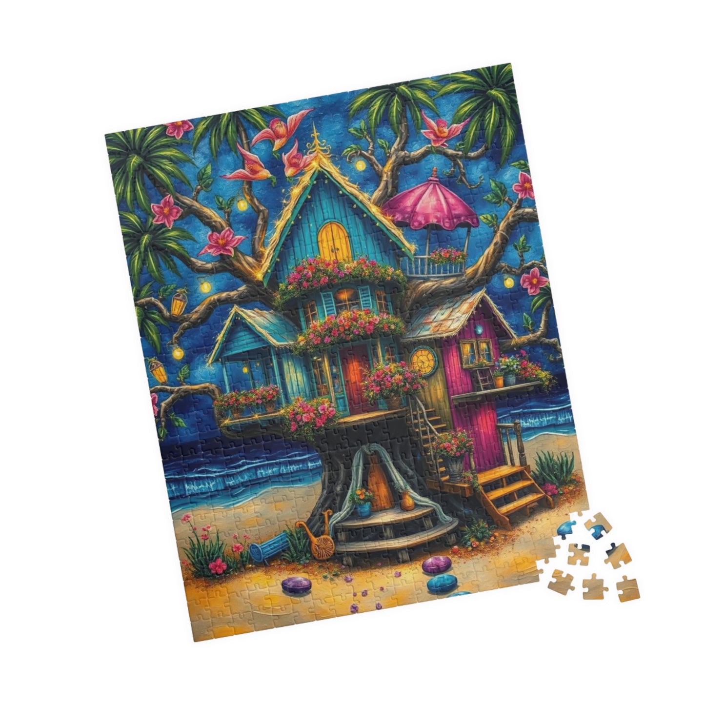 Seaside Hideaway Treehouse Puzzle, 110, 252, 520, 1014-piece Fun Summer Coastal Jigsaw Beach Scene for Family Activity, Puzzle Lover Gift Home Decor Puzzle The Puzzle Chest