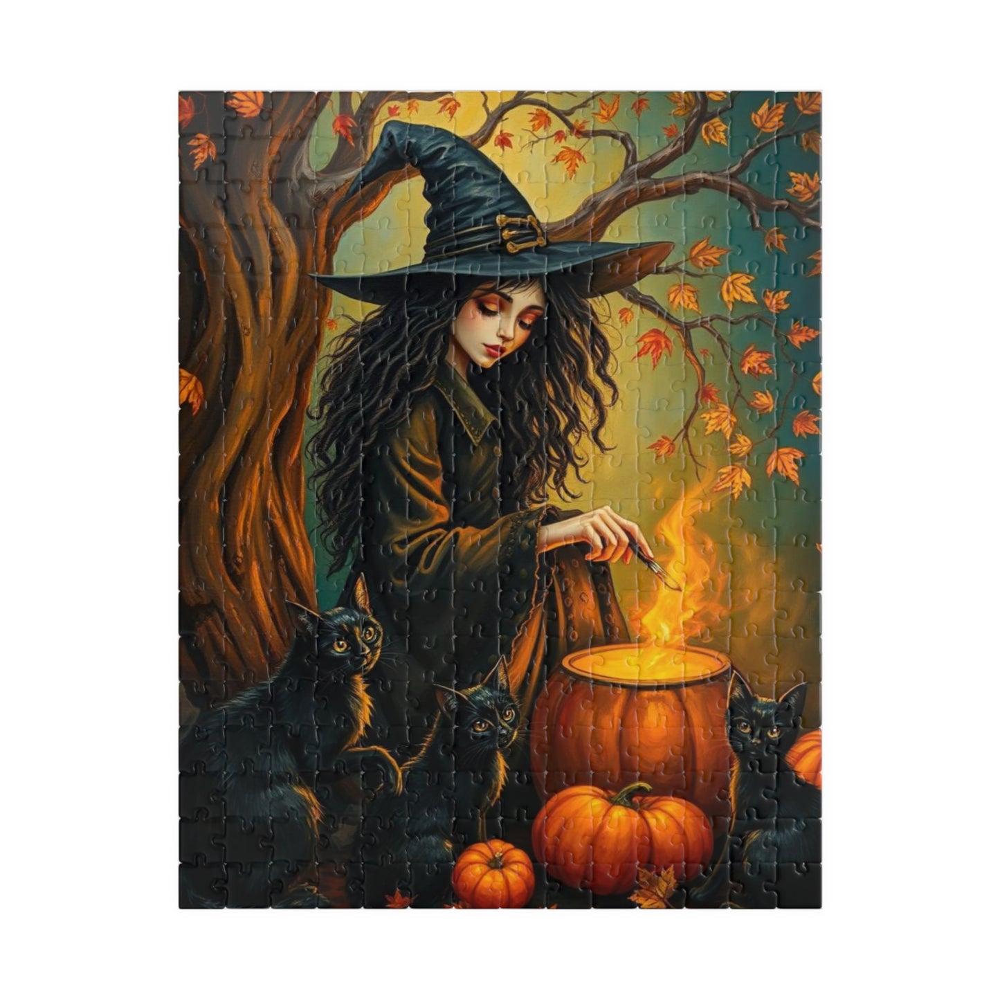 Catspell Cauldron Night Witchy Jigsaw Puzzle, Halloween Scene Perfect for Family Fun, Cozy Nights, Fall Celebrations, Gift for Puzzle Lover