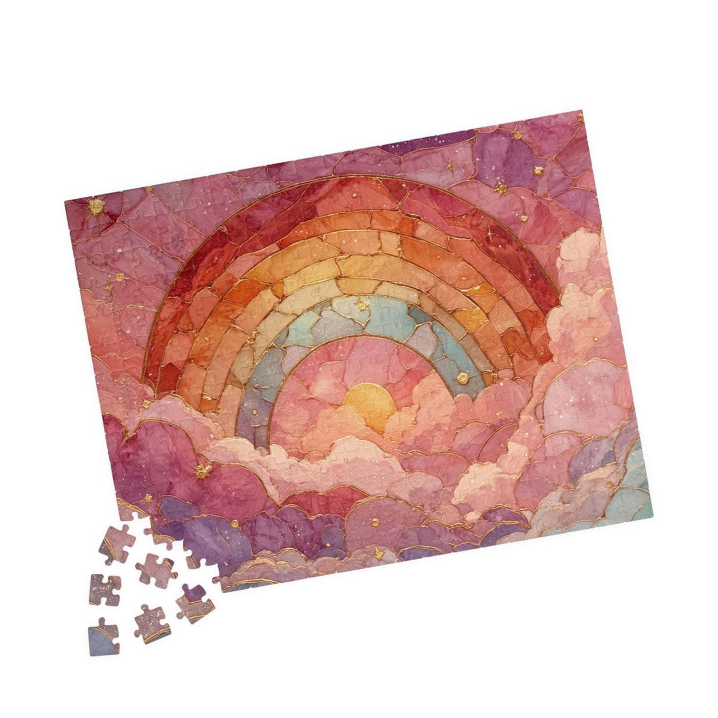 Abstract Rainbow Cloud Jigsaw Puzzle - Stained Glass Style, Pastel Colors 252 pcs (Horizontal) Puzzle The Puzzle Chest