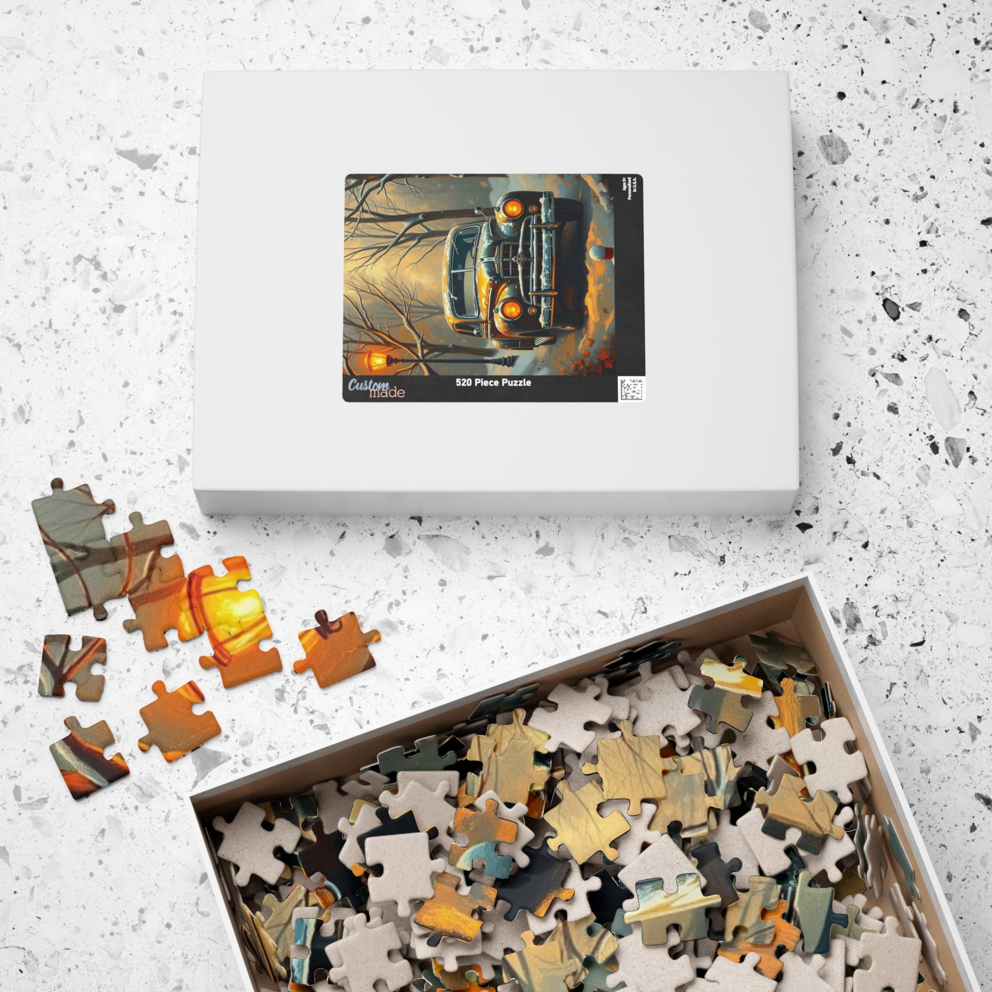 Vintage Car Jigsaw Puzzle Winter Scene, 110 252 520 1014-piece, Christmas Gift, Holiday Activity, Snowy Day Activity, Car Lover Gift, Retro Puzzle The Puzzle Chest