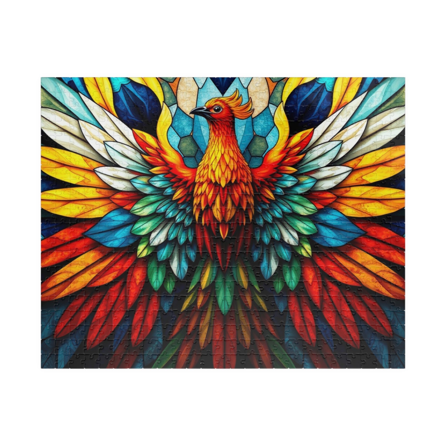 Abstract Phoenix Rising Jigsaw Puzzle (110, 252, 520, 1014-Piece), Kaleidoscopic Firebird Colorful Wings, Puzzle Lover Gift, Brain Teaser 520 pcs (Horizontal) Puzzle The Puzzle Chest