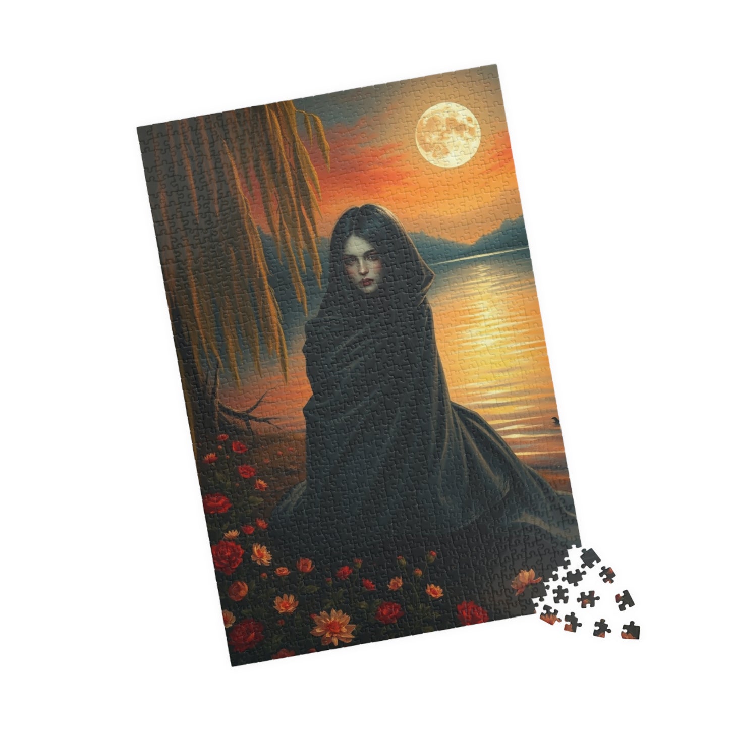 Jigsaw Puzzle, Mythical Selkie Sitting on Lakeshore under Full Moon, Dark Fantasy, 110, 252, 520, 1014-piece, Stress Relief Activity, Home Puzzle The Puzzle Chest