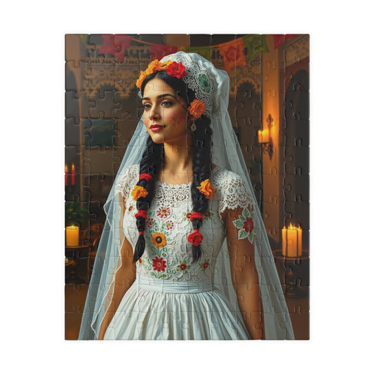 Elegant Mexican Bride Puzzle with Papel Picado Background, Hacienda Courtyard Wedding Jigsaw, Unique Gift for Puzzle Enthusiast Hobbyist 110 pcs (Vertical) Puzzle The Puzzle Chest