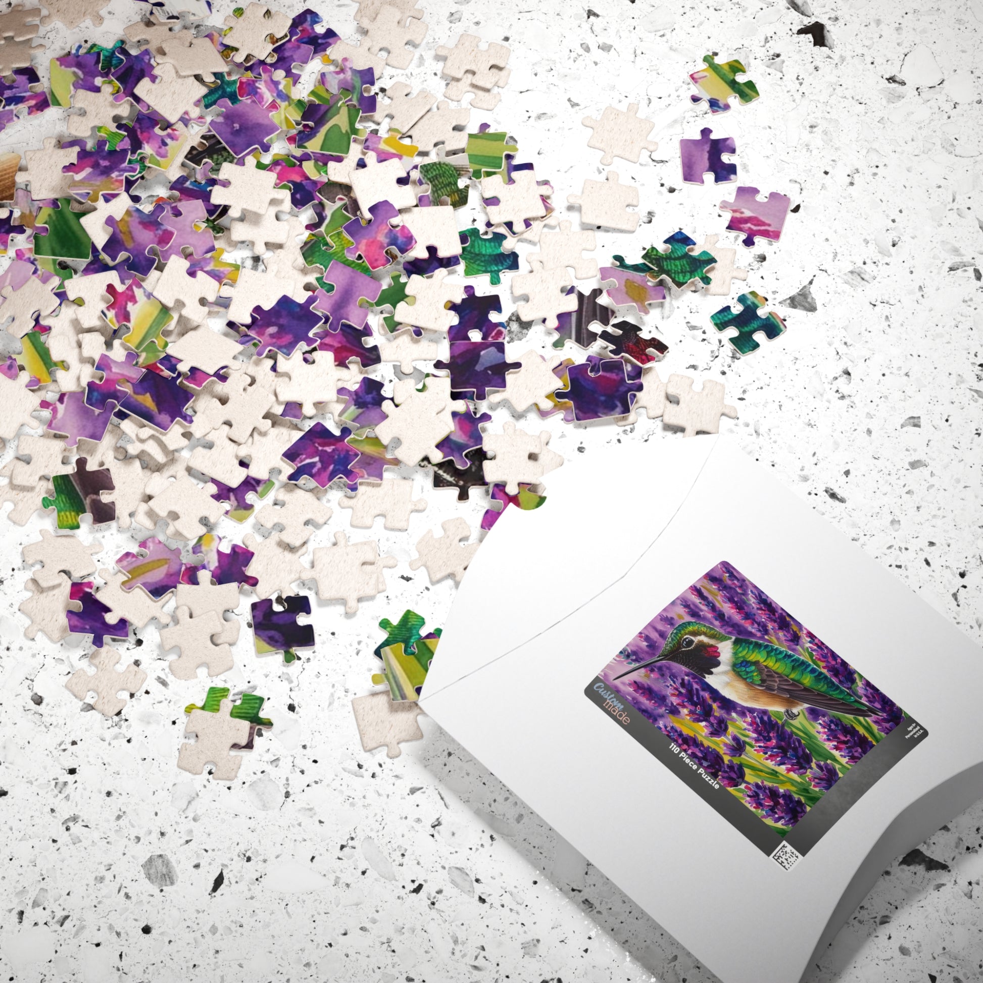 Bird and Flower Puzzle, Hummingbird Feathers and Lavender Field Jigsaw Game, Mind Challenge, Relaxation Activity for Animal Lover, Hobbyist Puzzle The Puzzle Chest