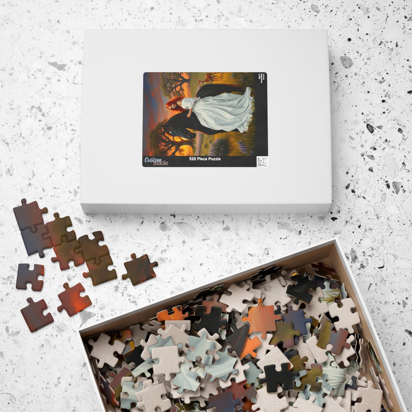 Puzzle, Woman with Vibrant Red Hair and White Flowing Dress Rides a Black Stallion, Jigsaw, Game, Brain Teaser, Activity, Relaxation, Home Puzzle The Puzzle Chest