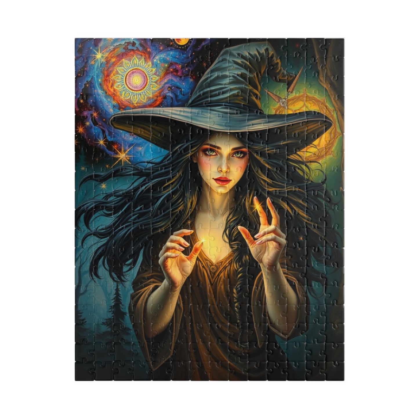 Witch Galaxy Forest Puzzle, 110 252 520 1014-piece Adult Jigsaw Game, Mystical Stars, Halloween Decor, Ideal Gift for Fantasy Lover, Mindful