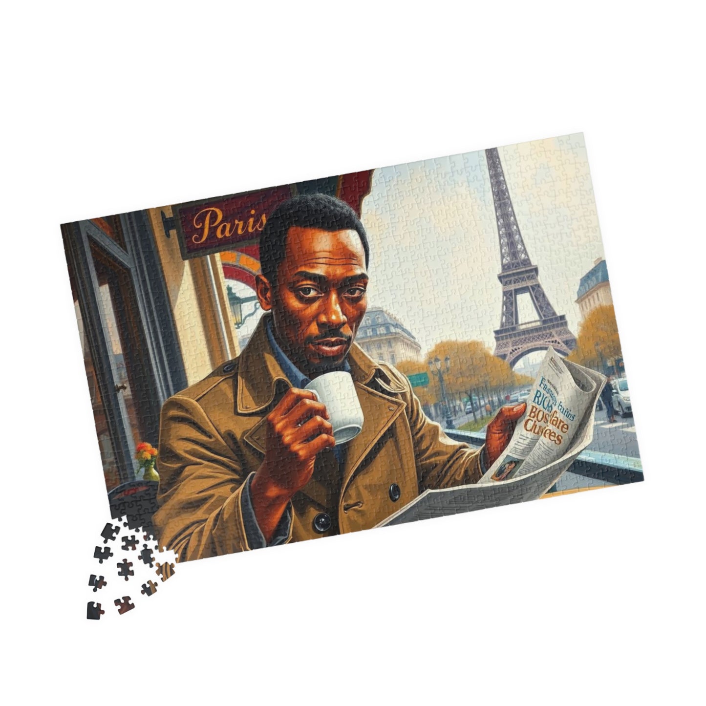 Parisian Café Puzzle - Black Man Reading a Newspaper | Relaxing Jigsaw Game, Puzzle Lover Gift for Friends, Home Entertainment, Family Fun Puzzle The Puzzle Chest