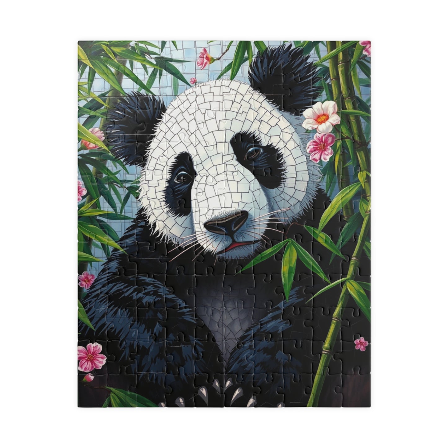 Peaceful Panda Mosaic Puzzle, Artistic Black and White Panda with Bamboo and Flowers Jigsaw Game, Nature Wildlife Theme, Animal Lover Gift 110 pcs (Vertical) Puzzle The Puzzle Chest