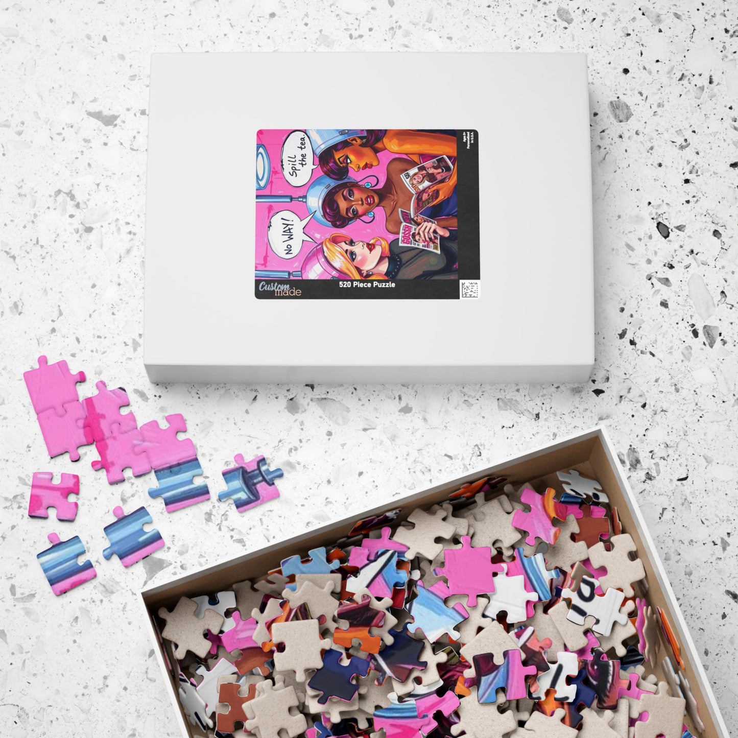 Pink Hair Salon Puzzle, Pop Art Jigsaw Game with Speech Bubbles, No WAY, Spill The Tea, Mind Challenge, Creative Activity, Family Fun Puzzle The Puzzle Chest
