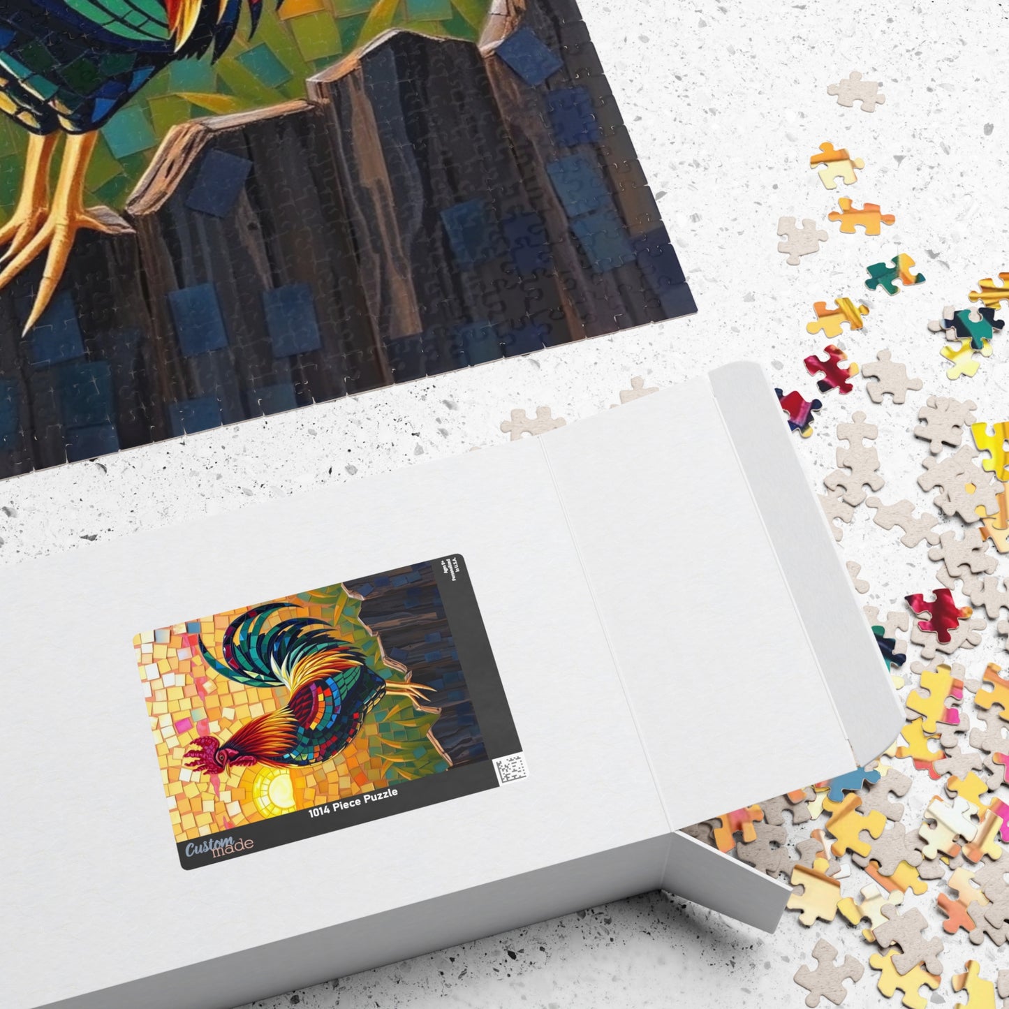 Mosaic Rooster Jigsaw Puzzle, Vibrant Farm Animal Tabletop Game with Sunrise Scene for Adults, Family Game Night, Puzzle Lover Mindful Gift Puzzle The Puzzle Chest