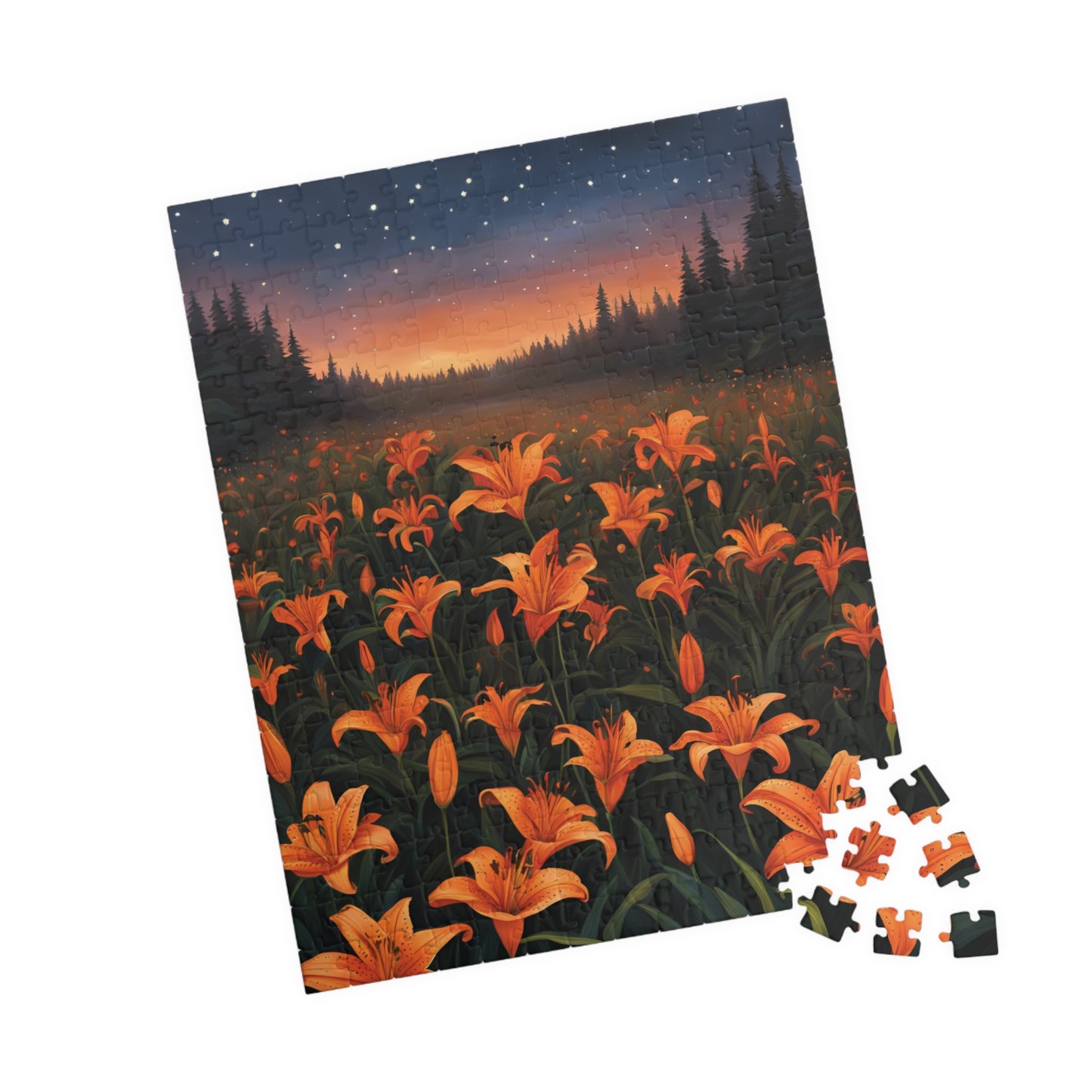 Twilight Tiger Lilies Puzzle, Floral Scene with Starry Sky, Nature-Inspired Jigsaw Game, Ideal Gift for Puzzle Lovers and Art Enthusiasts Puzzle The Puzzle Chest