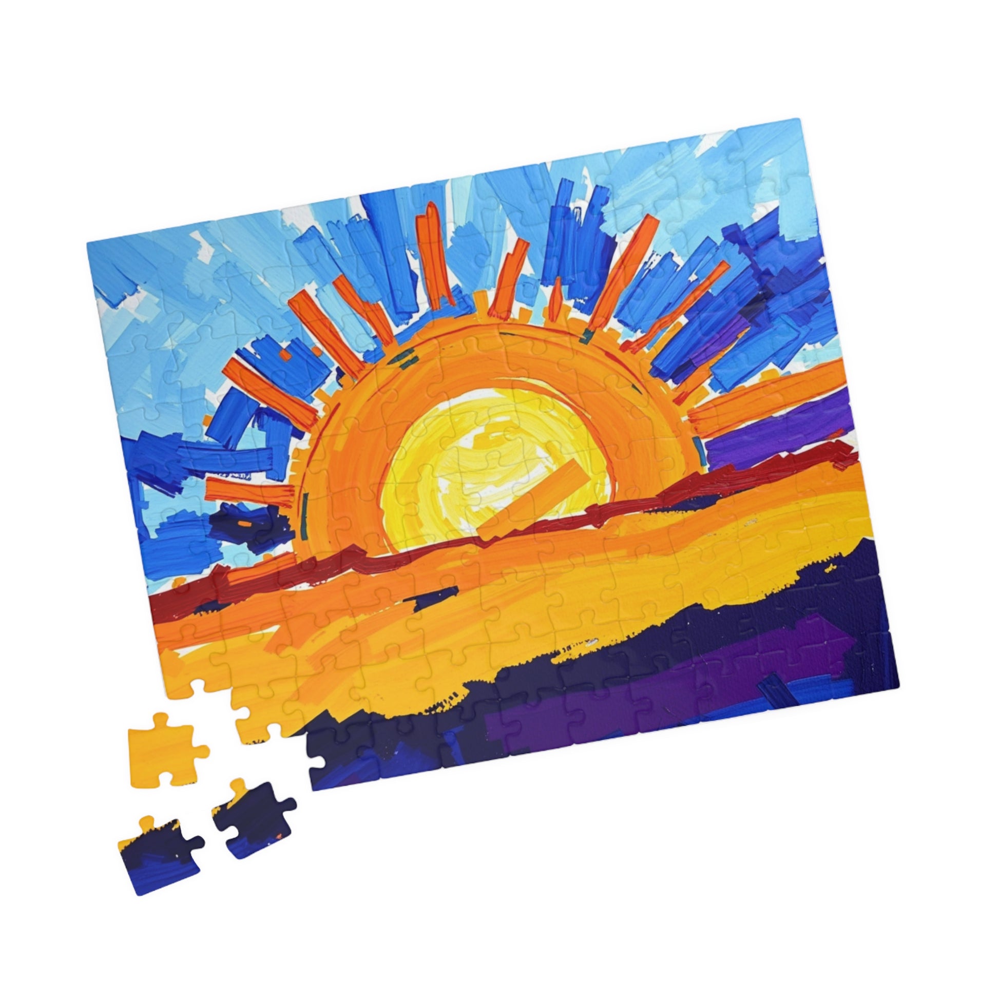 Abstract Sunrise Jigsaw Puzzle - Impasto Style Bursts of Warm and Cool Tones for Art Enthusiast Puzzle The Puzzle Chest