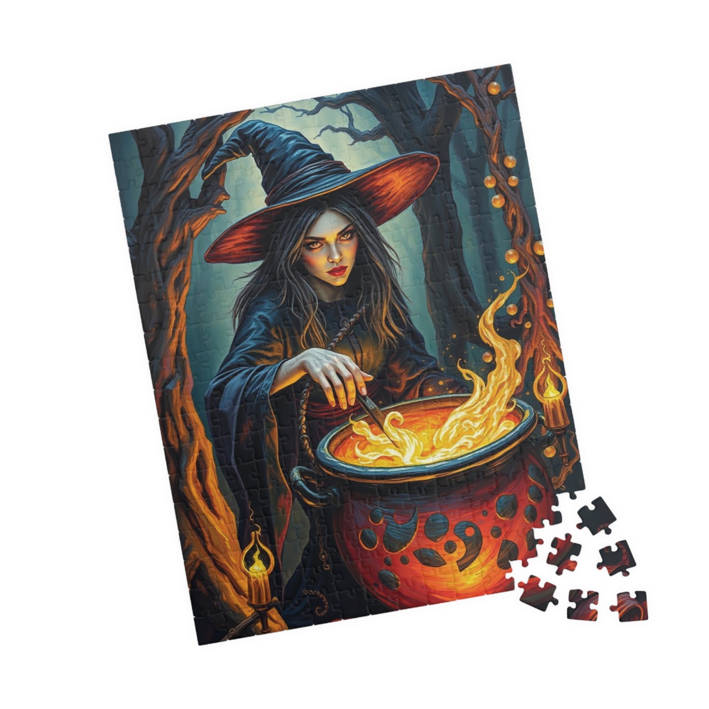 Gothic Forest Witch Puzzle, Bubbling Cauldron Twisted Trees Magical Runes, Eerie Night Scene Adult Jigsaw Game, Halloween, Puzzle Lover Gift Puzzle The Puzzle Chest